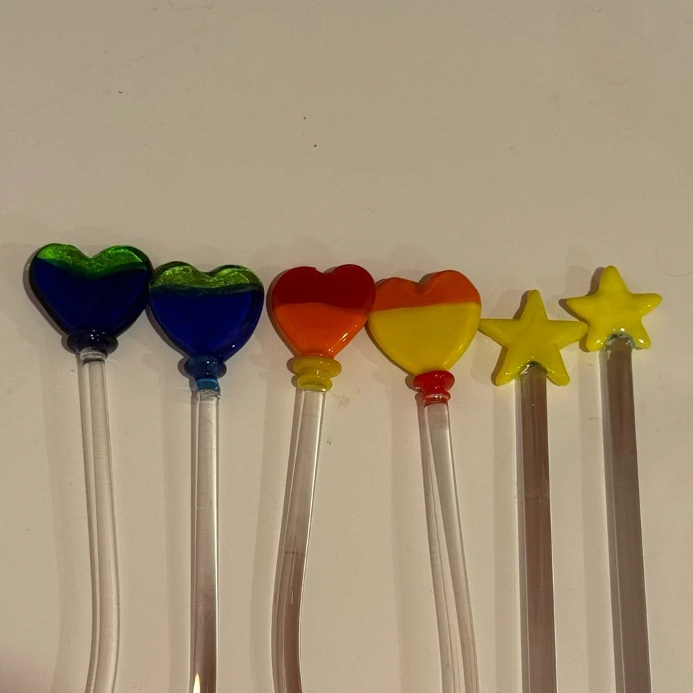 Colorful Heart and Star Drink Stirrers Swizzle Sticks